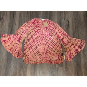 NEW River + Sky Tie-Dye Blouse Bell Sleeve Bohemian Top‎ XS